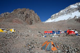 01 My Tent At Aconcagua Plaza Argentina Base Camp 4200m After A Cold -15C Night, Looking Toward Aconcagua Ridge, Relinchos Glacier And Cerro Ameghino.jpg